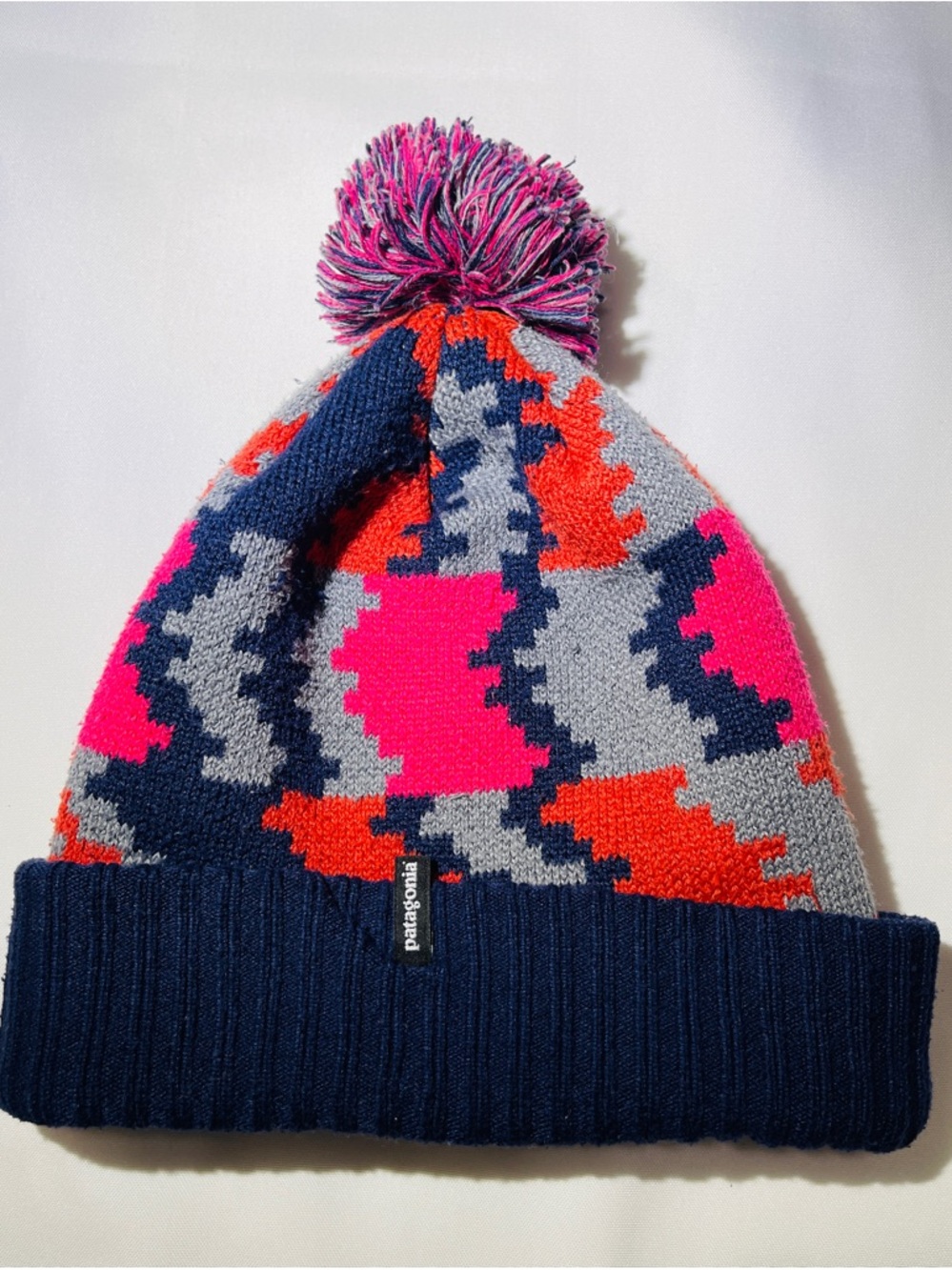 Patagonia Kids Navy, Hot Pink & Orange Pom Hat